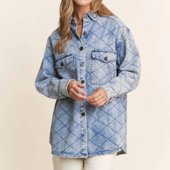 Last 1! NWT Plus Size Denim Quilt Stitch Jacket/Shacket - Picture 5 of 8